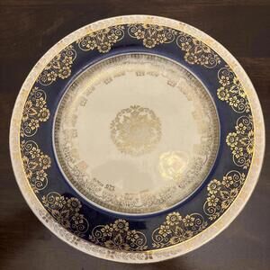 Vintage Ducal Ware Plate Made in England Blue Gold Floral Border 10.5”